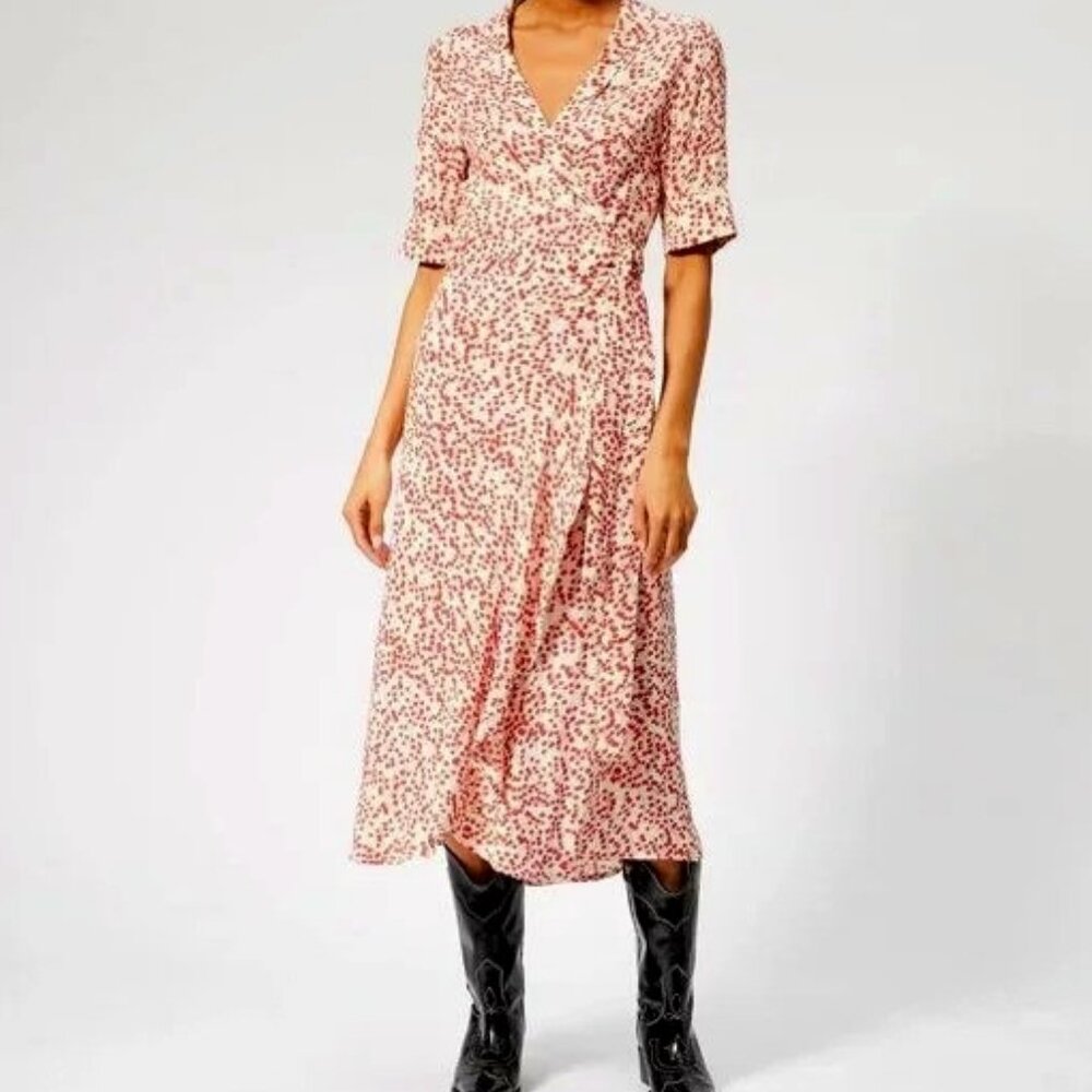 GANNI Goldstone Printed Crepe Wrap Dress, Size Eu 36/US 2-4